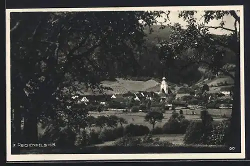 AK Reichenfels, Blick durch die Bäume zum Ort