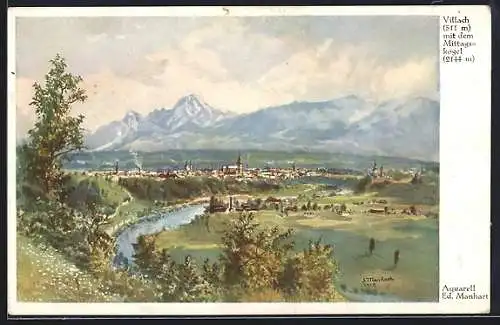 AK Villach, Totalansicht mit dem Mittagskogel