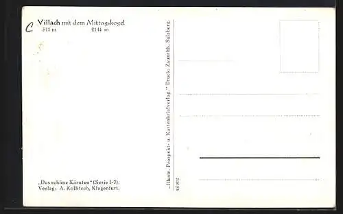 AK Villach, Totalansicht mit dem Mittagskogel