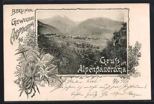 AK Berlin, Gewerbe-Ausstellung 1896, Alpenpanorama, Edelweiss