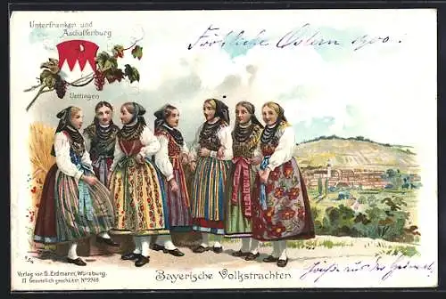 AK Junge Frauen in bayerischer Tracht, Wappen