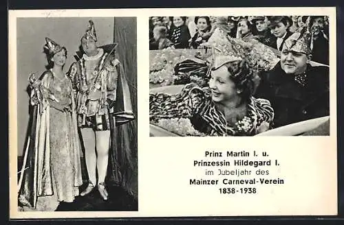 AK Mainz, Mainzer Carneval-Verein im Jubeljahr 1838-1938, Prinz Martin l. u. Prinzessin Hildegard