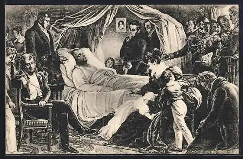 AK Constatation de la Mort de Napoleon 1821, Napoleon liegt im Sterbebett