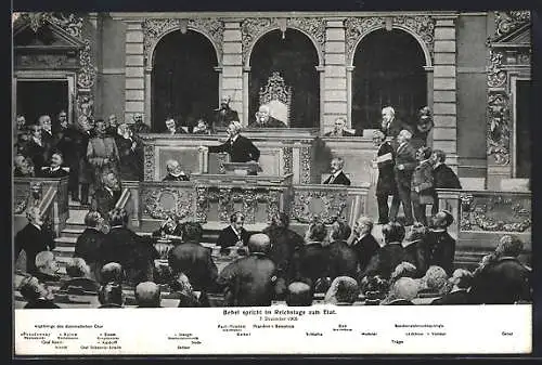 AK Berlin, August Bebel spricht im Reichstag zum Etat, 7. Dezember 1905