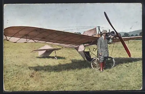 AK Pilot Nölle auf Flugzeug Grade-Eindecker