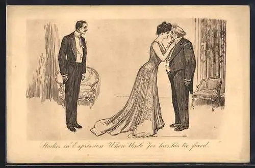 Künstler-AK Charles Dana Gibson: Studies in Expression, When Uncle Joe has his tie fixed