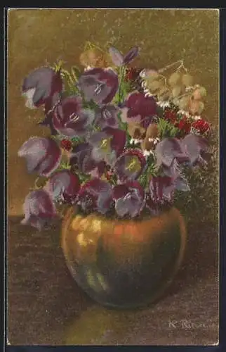 Künstler-AK Wenau-Pastell Nr. 1049: Glockenblumen in einer Vase