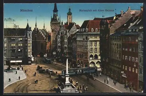 AK München, Marienplatz mit Altem Rathaus, Strassenbahn