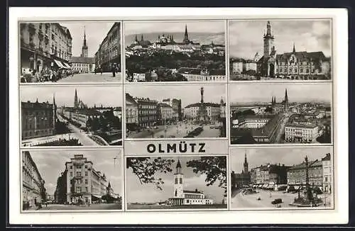 AK Olmütz, Strassenpartie, Blick auf die Brücke, die Kirchen, das Rathaus