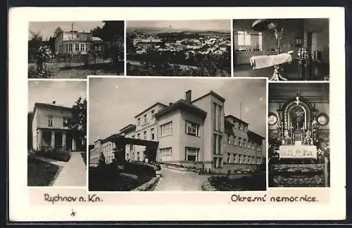 AK Rychnov n. Kn. / Reichenau, Okresní nemocnice, Krankenhaus, Ortspanorama