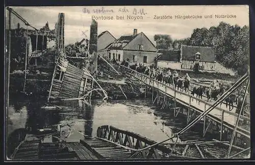 AK Pontoise, zerstörte Hängebrücke und Notbrücke