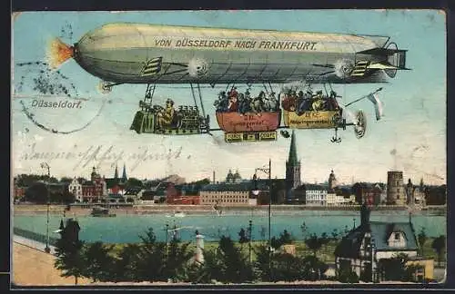 AK Düsseldorf, Luftschiff von Düsseldorf nach Frankfurt