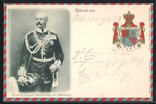 AK Grossherzog Friedrich August von Oldenburg in Uniform, Wappen