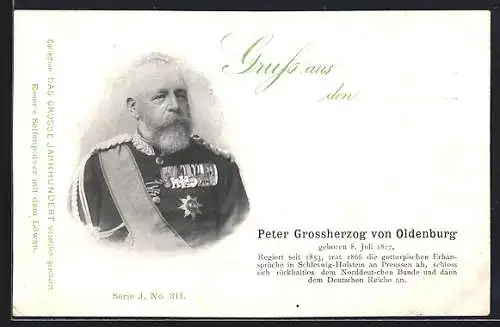 AK Peter Grossherzog von Oldenburg in Uniform, geb. 1827