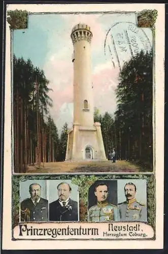 AK Neustadt / Coburg, Prinzregententurm, Herzöge Alfred und Ernst II. von Coburg
