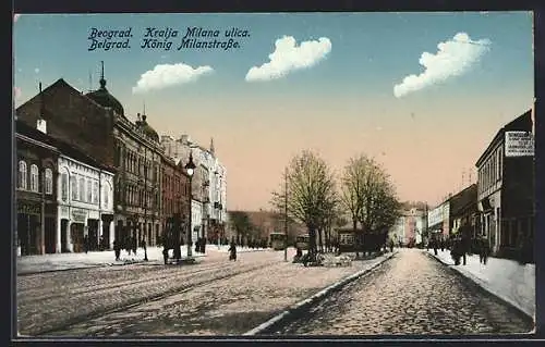 AK Belgrad, Kiraly Milan utca, König Milanstr., Strassenbahn