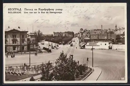 AK Belgrade, Une vue sur la Rue de Karageorge, Strassenbahn