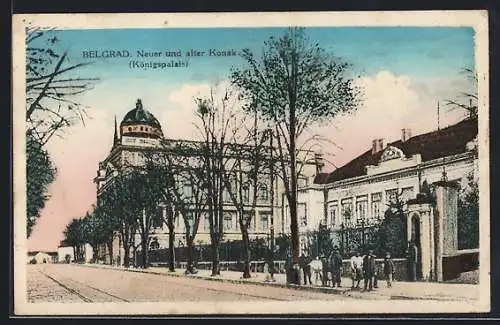 AK Belgrad, Strassenpartie am neuen und alten Königspalast