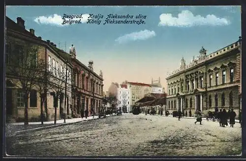 AK Belgrad, Strassenbahn in der König Aleksanderstrasse