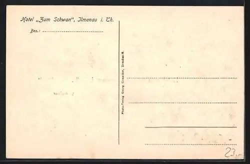 AK Ilmenau i. Thür., Hotel zum Schwan mit Gaststube, Kickelhahn, Goethehaus