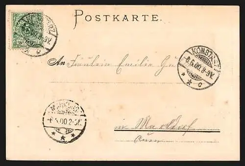 Passepartout-Lithographie Friedrichshafen, Stadtpartie am See, Wappen der Stadt
