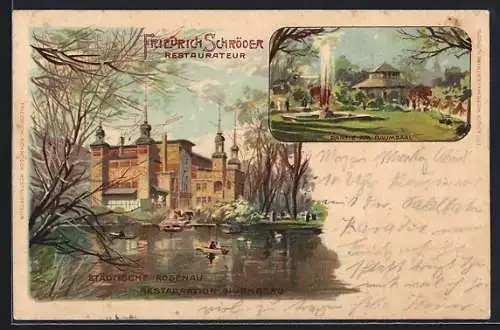 Lithographie Nürnberg, Gasthaus Friedrich Schröder, Städtische Rosenau