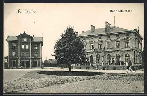 AK Rendsburg, Bahnhofstrasse mit Bahnhofshotel