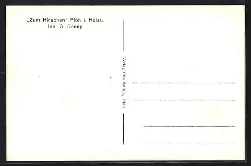 AK Plön i. Holst., Gasthaus zum Hirschen, Bes. G. Denny