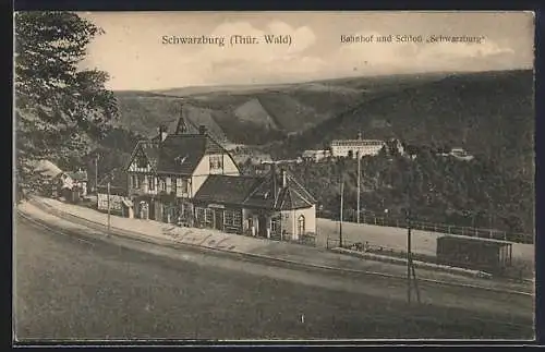 AK Schwarzburg, Bahnhof und Schloss Schwarzburg