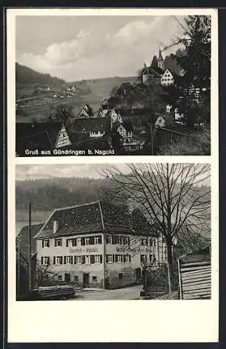 AK Gündringen b. Nagold, Gasthof z. Rössle und Ortspartie