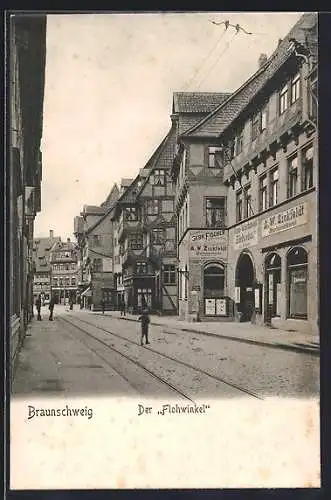 AK Braunschweig, Strasse Flohwinkel mit Buchdruckerei von A. W. Zickfeldt