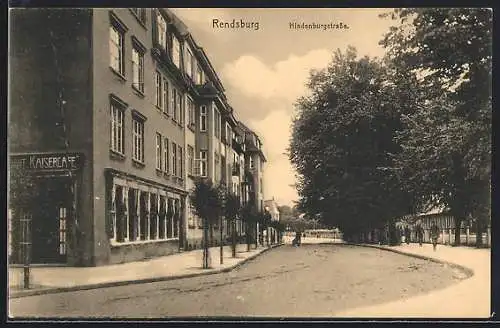 AK Rendsburg, Hindenburgstrasse mit Kaisercafe