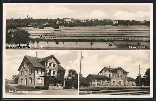 AK Hochdorf / Horb, Bahnhofsgasthof Finkbeiner, Bahnhof von der Gleisseite