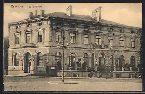 AK Rendsburg, Bahnhofshotel, Strassenansicht