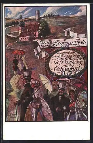 AK Ochsenfurt / Main, Besucher auf dem Weg zum Bratwurstfest, Volksfest