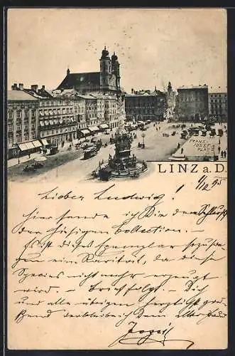 Vorläufer-AK Linz a. D., 1895, Blick auf den Franz-Josef-Platz