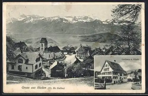 AK Rieden /St. Gallen, Gasthaus zum Rössli, Ortsansicht mit Bergpanorama