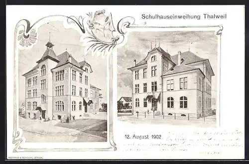 AK Thalweil, Schulhauseinweihung 12.8.1902, Ansichten der Schule