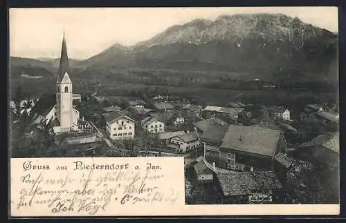 AK Niederndorf a. Inn, Teilansicht mit Kirche