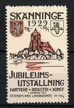 Reklamemarke Skänninge, Jubiläumsutställning 1929, Kirche und Wappen