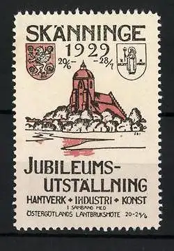 Reklamemarke Skänninge, Jubiläumsausstellung 1929, Kirche und Wappen