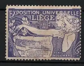 Reklamemarke Lüttich - Liege, Exposition Universelle 1905, Frau mit Zweig