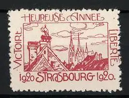 Reklamemarke Strasbourg 1920, Heureuse Année, Stadtansicht mit Kathedrale