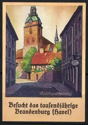 Reklamemarke Brandenburg, Besucht das tausendjährige Brandenburg (Havel), Kirche und Stadtansicht