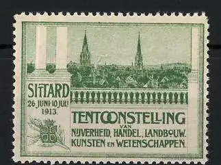 Reklamemarke Sittard, Tentoonstelling 1913, Stadtansicht mit Türmen