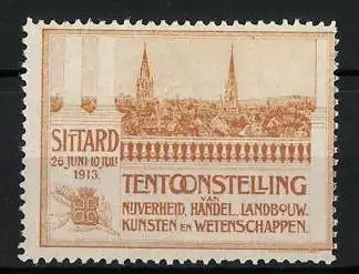 Reklamemarke Sittard, Tentoonstelling 1913, Stadtansicht mit Kirchen