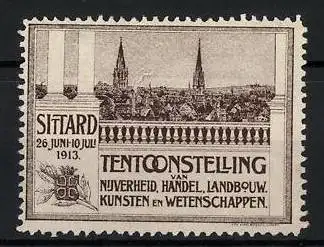 Reklamemarke Sittard 1913, Tentoonstelling Nijverheid Handel, Stadtansicht mit Kirchen