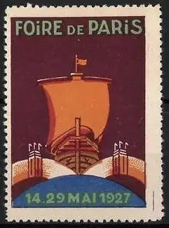 Reklamemarke Paris, Foire de Paris 14.-29. Mai 1927, Schiff mit Brücke