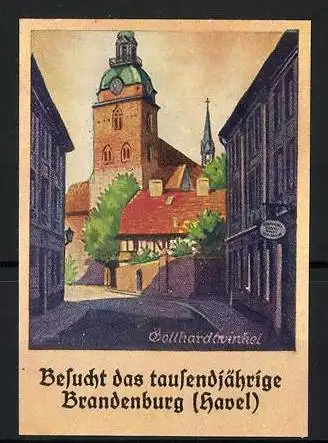 Reklamemarke Brandenburg, Besucht das tausendjährige Brandenburg (Havel), Stadttor und Kirche