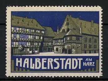 Reklamemarke Halberstadt, Halberstadt am Harz, historische Gebäudeansicht